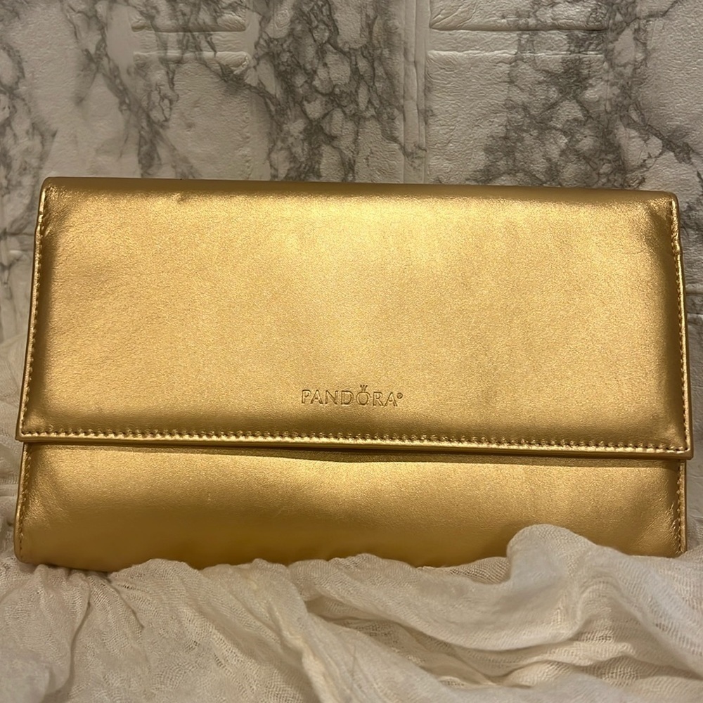 Pandora Gold Leather Large Clutch